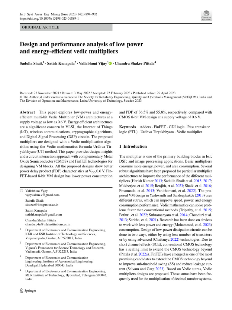 Design and Performance Analysis of Low Power and Energy Efficient Vedic ...