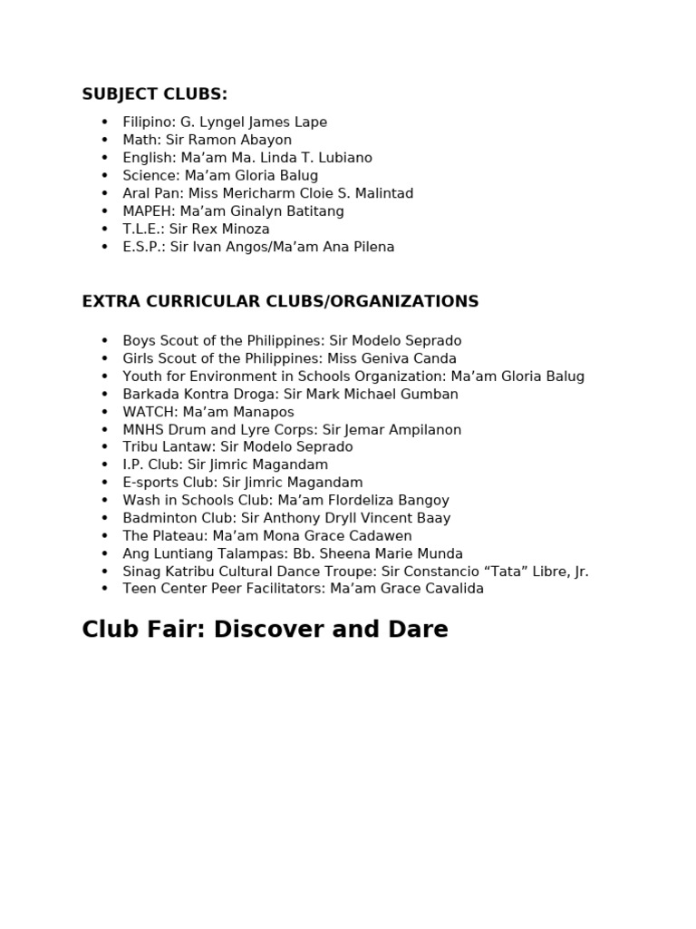 Clubs and Organizations List | PDF