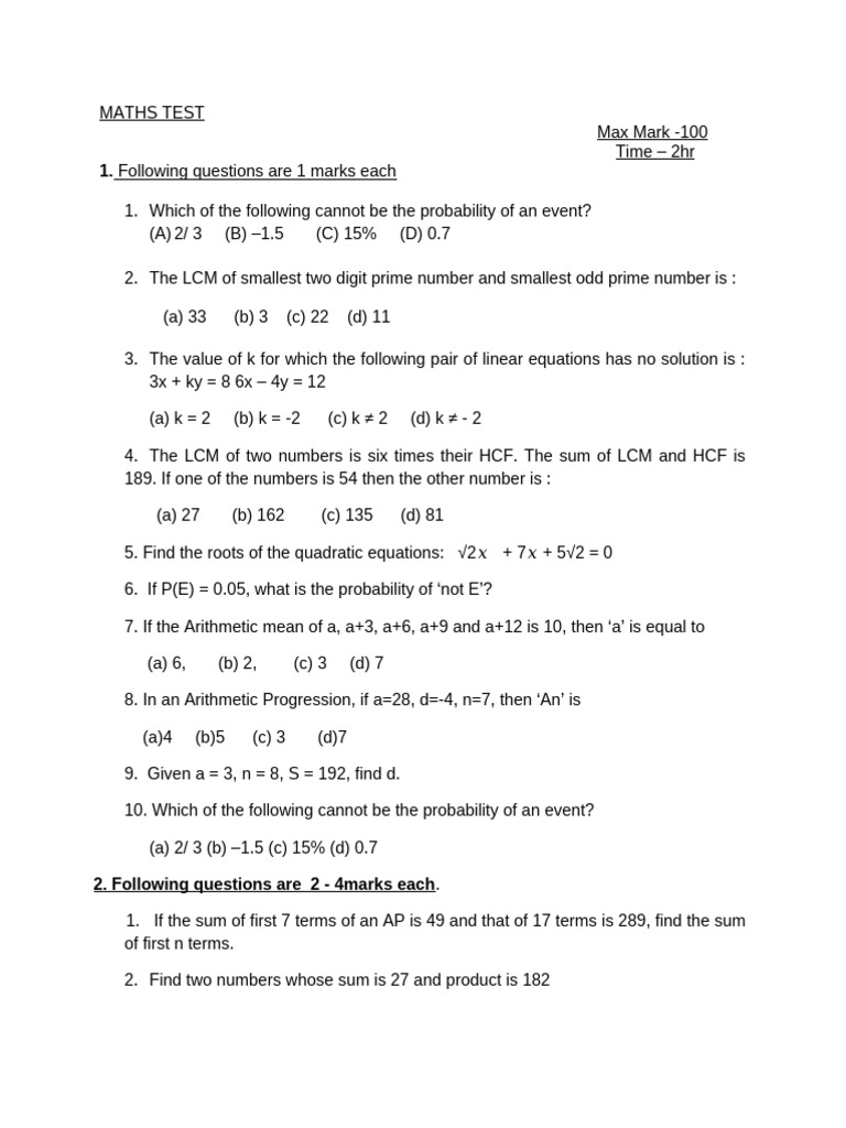 Maths Papaer | PDF