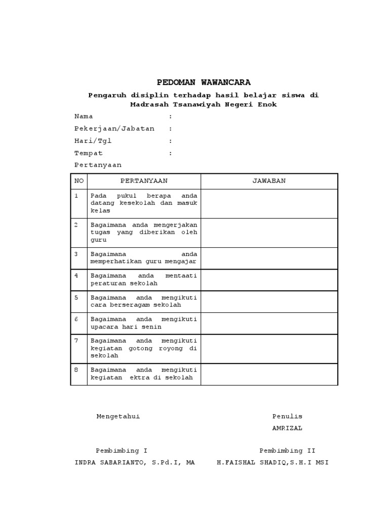 Pedoman Wawancara Ichal 30 Maret 2011