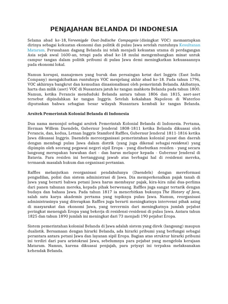 Penjajahan Belanda Di Indonesia | PDF
