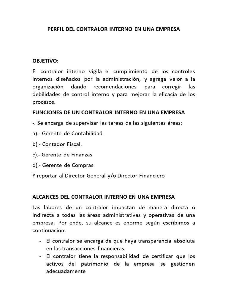 Perfil Del Contralor Interno en Una Empresa | PDF