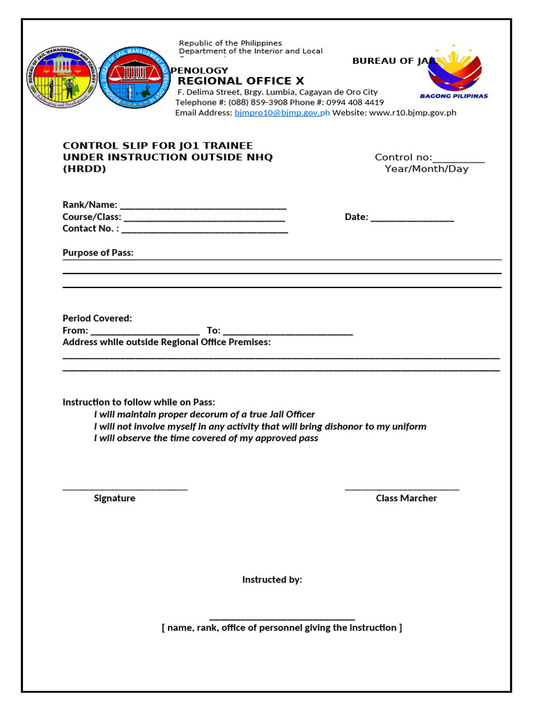 Control Slip For Trainees | PDF