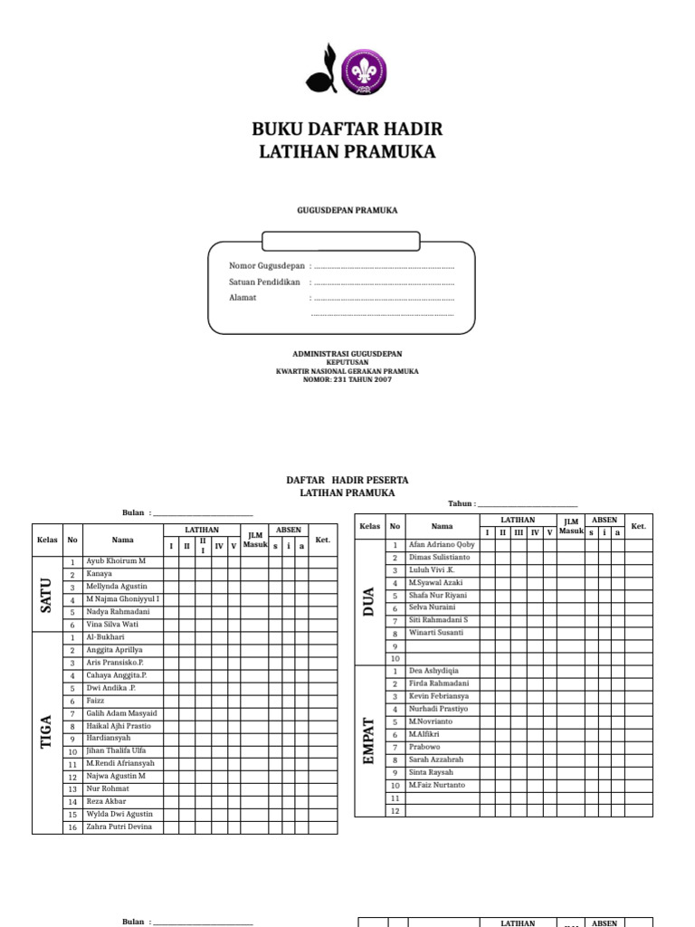 Buku Daftar Hadir Latihan Pramuka | PDF