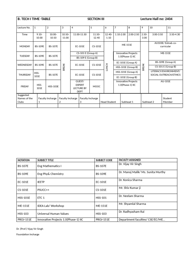 Time Table Section III | PDF