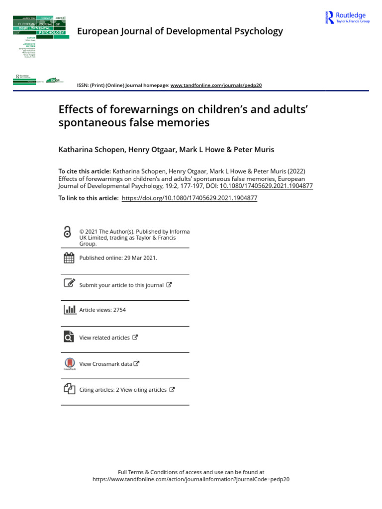 Effects of Forewarnings On Children S and Adults Spontaneous False ...