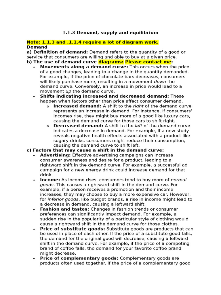 1.1.3 Demand, Supply and Equilibrium | PDF