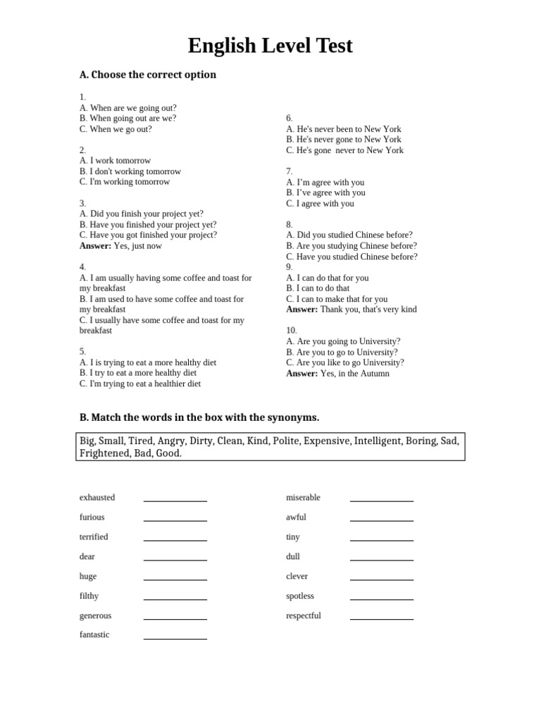 Level Test General | PDF
