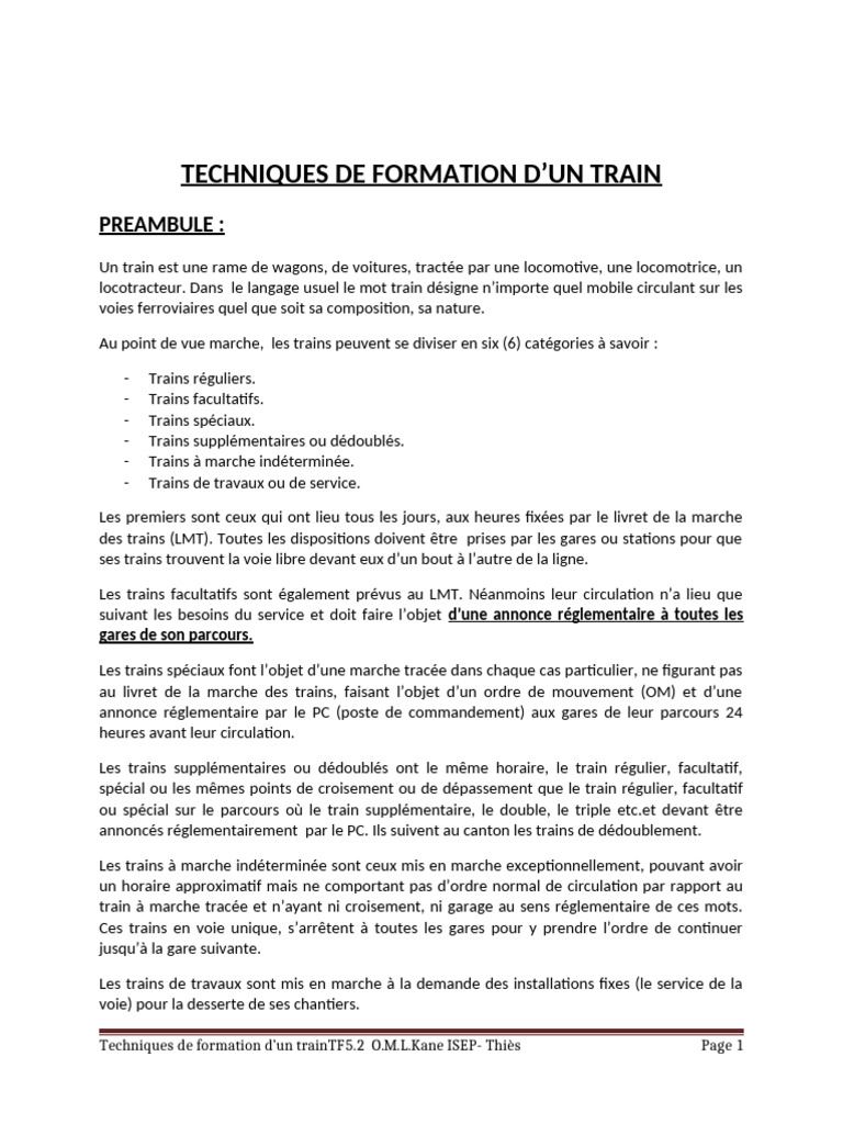 TF5 2 Techniques De Formation D un Train PDF