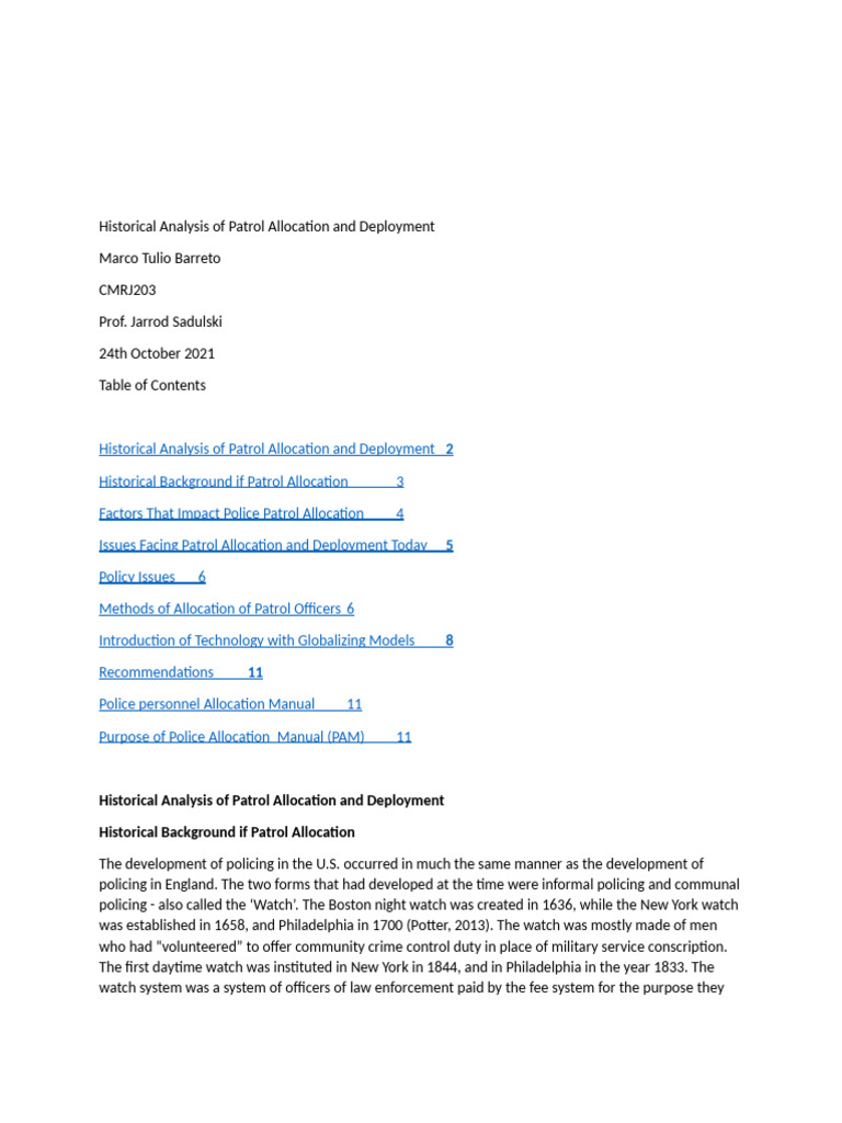 Historical Analysis of Patrol Allocation and Deployment | PDF