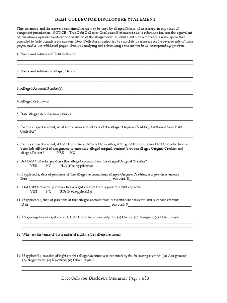Debt Collector Disclosure Statement | PDF | Collection Agency ...