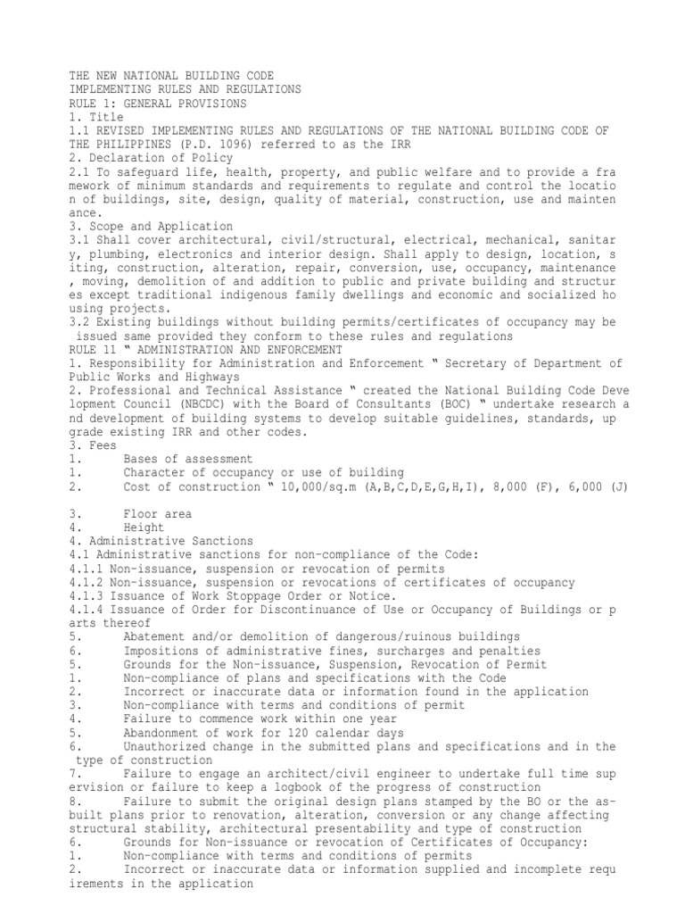National Building Code (PD 1096) IRR | PDF | Building Code ...