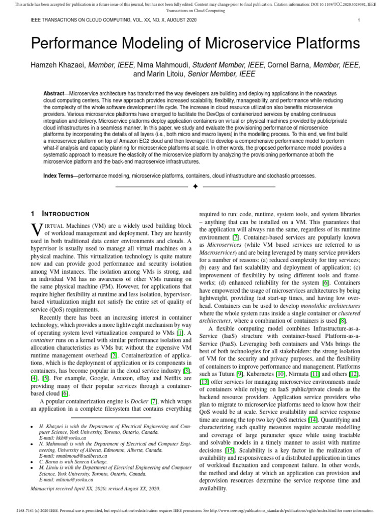 Performance Modeling of Microservice Platforms: Member, IEEE, Student ...