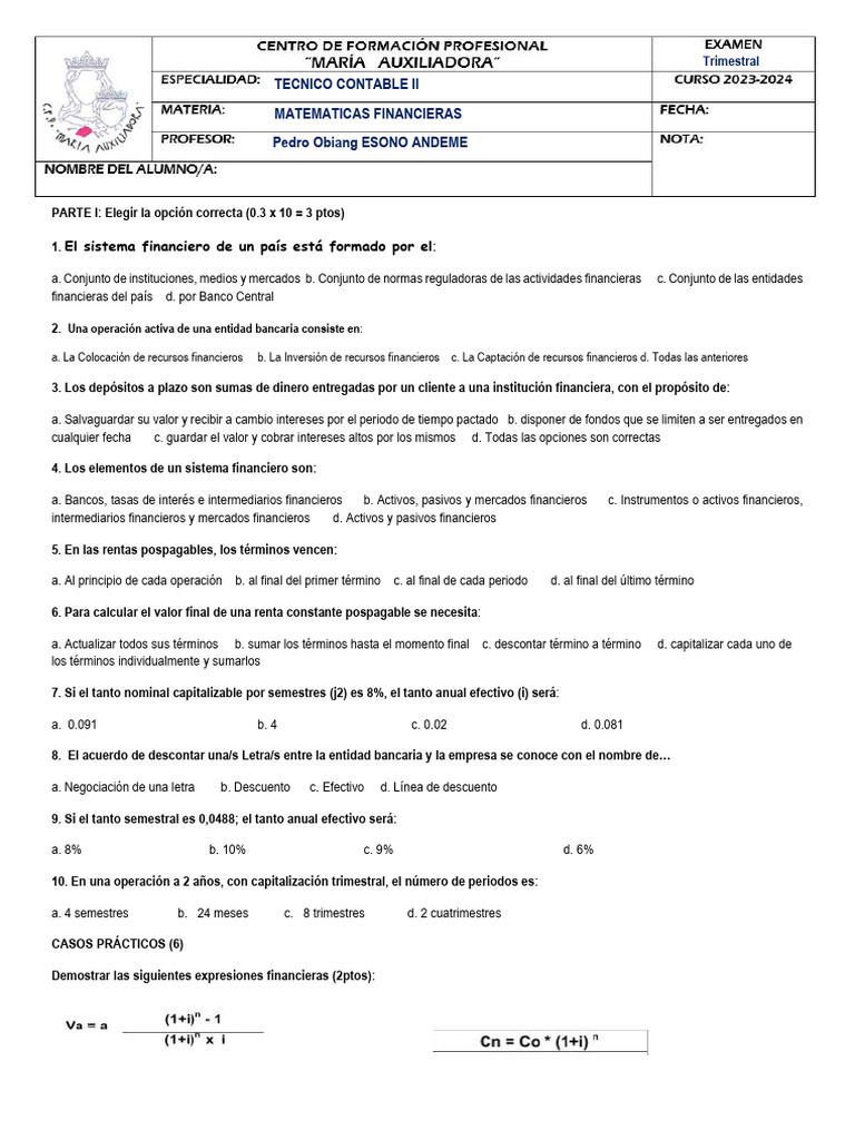 Preguntas y Casos de Matemáticas Financieras | PDF | Bancos | Finanzas ...