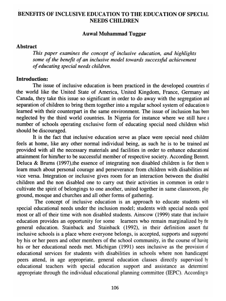 Benefits of Inclusive Education | PDF