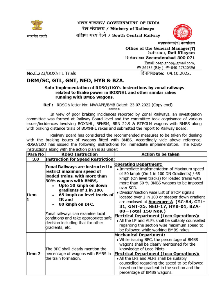 Letter To Divisions On Running of Loaded BMBS Rakes | PDF
