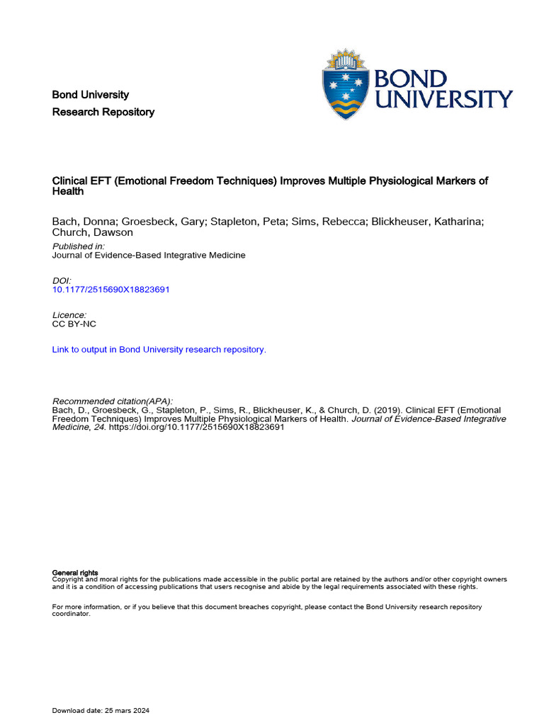 Clinical EFT Emotional Freedom Techniques Improves Multiple ...