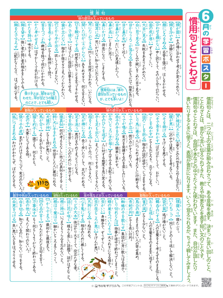 国語「慣用句とことわざ」学習ポスター（A4×2枚組） | PDF