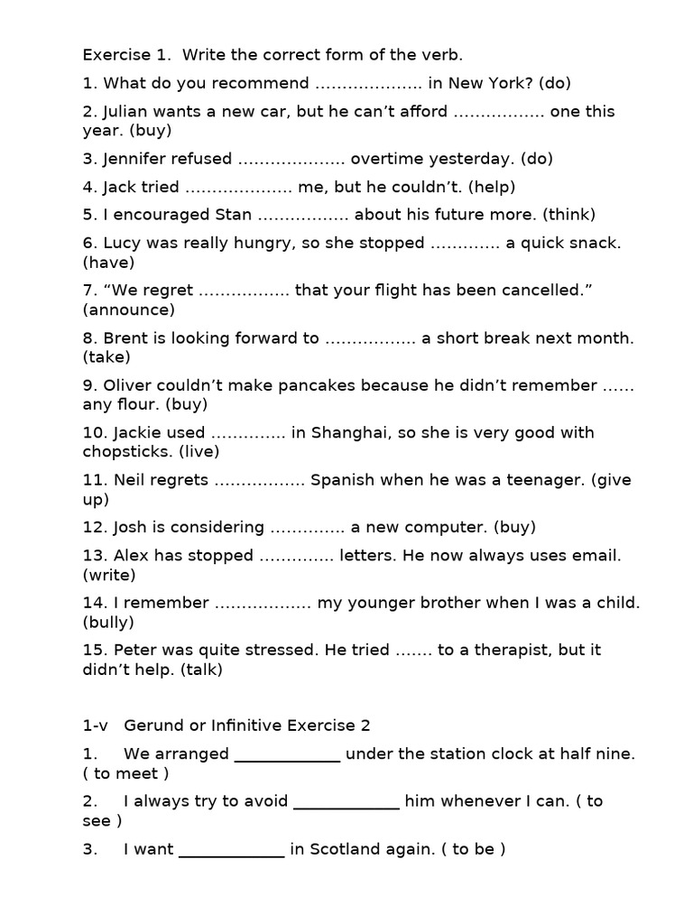 Homework Verb Patterns Pdf