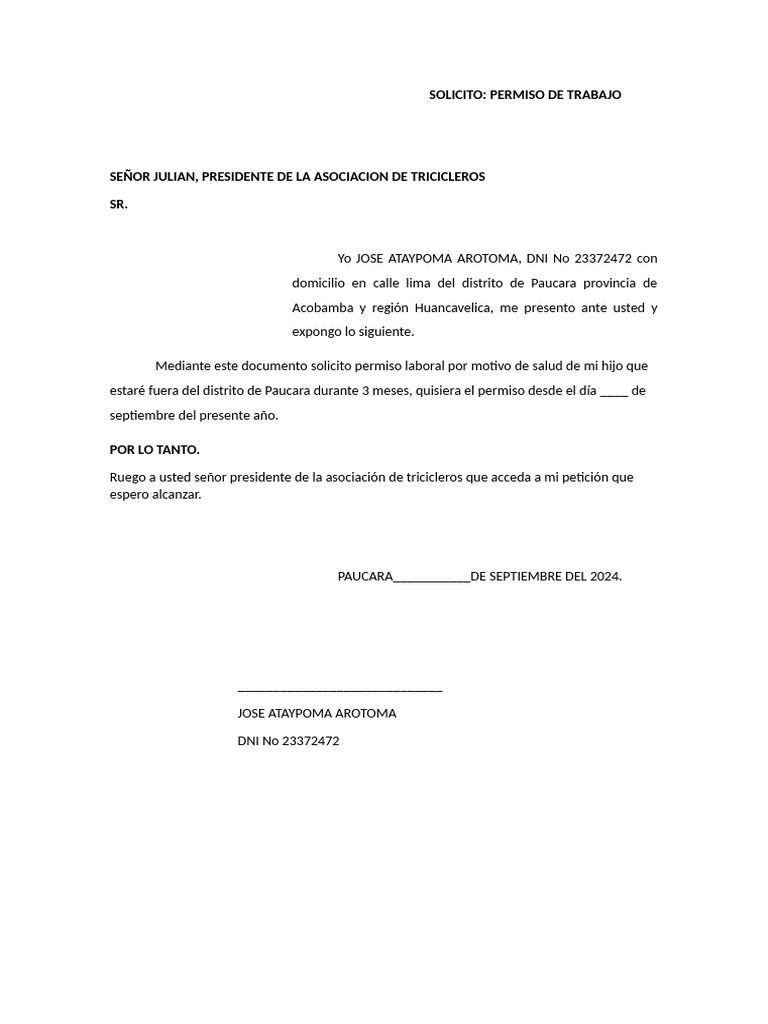 Solicito Permiso Trabajo | PDF