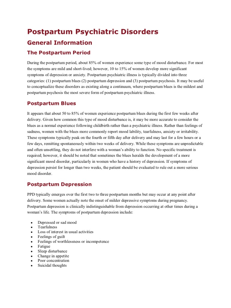 Postpartum Psychiatric Disorders Pdf Postpartum Depression