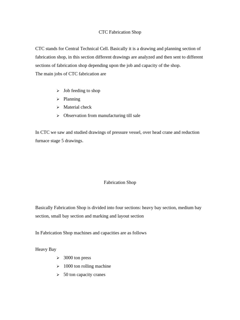CTC Fabrication Shop | PDF