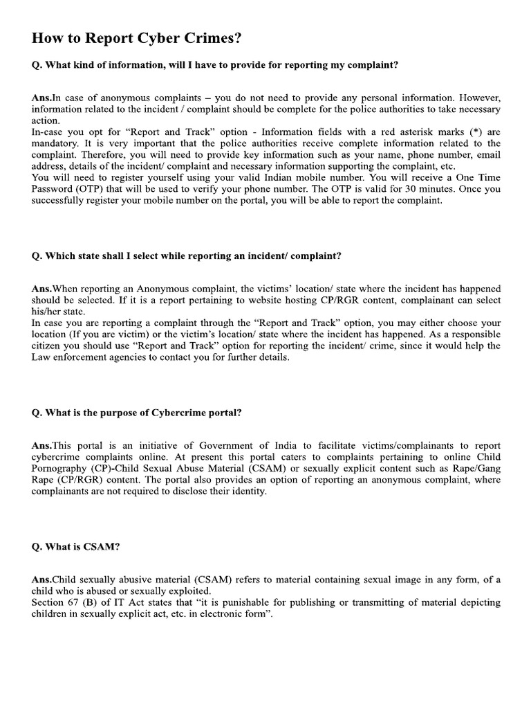 Report Cyber Crimes | PDF