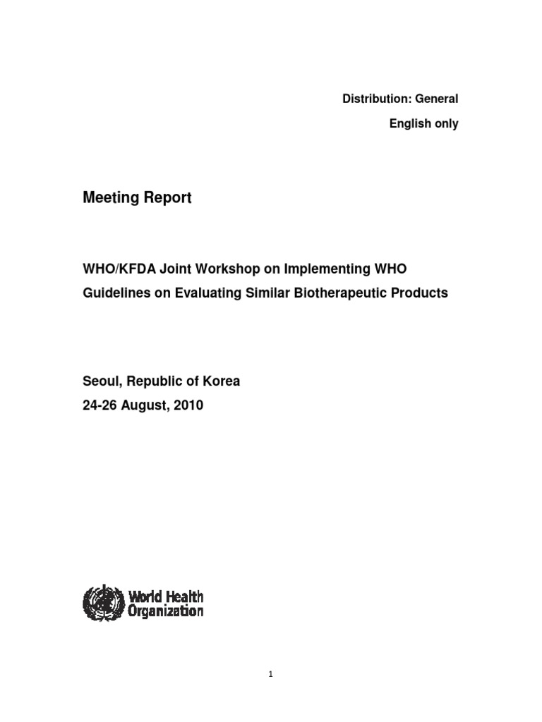 Biotherapeutic WHO-KFDA Workshop Final Report | PDF
