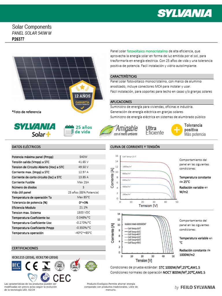 Solar Components: Panel Solar 540W M | PDF