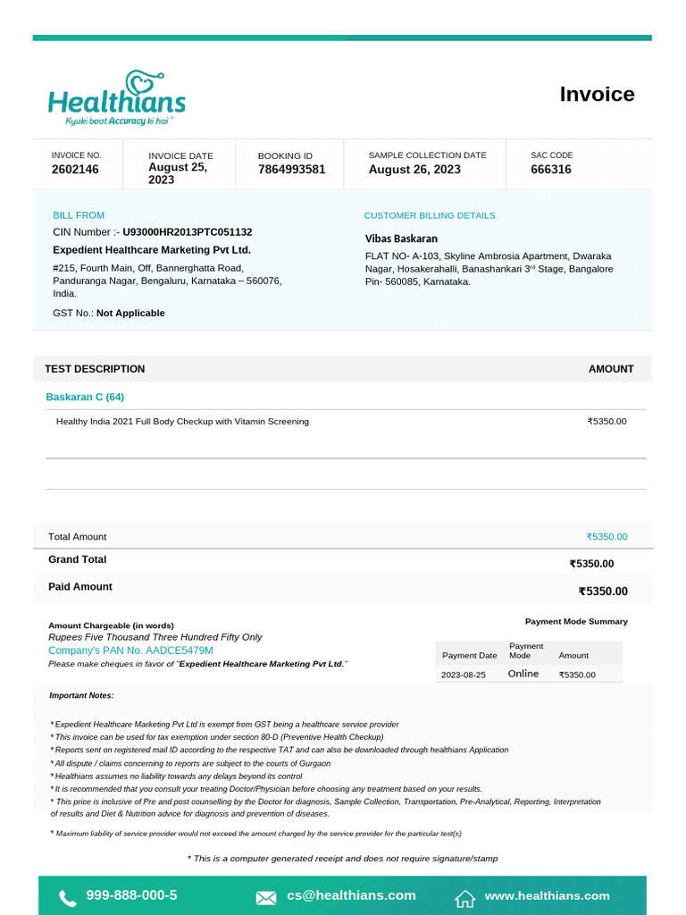 Health Check Invoice | PDF