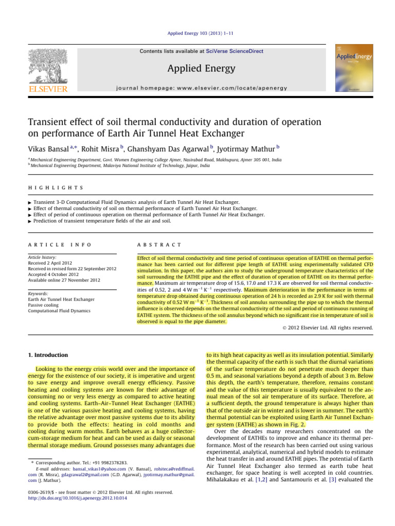 Transient Effect of Soil Thermal Conductivity and Duration of Operation ...