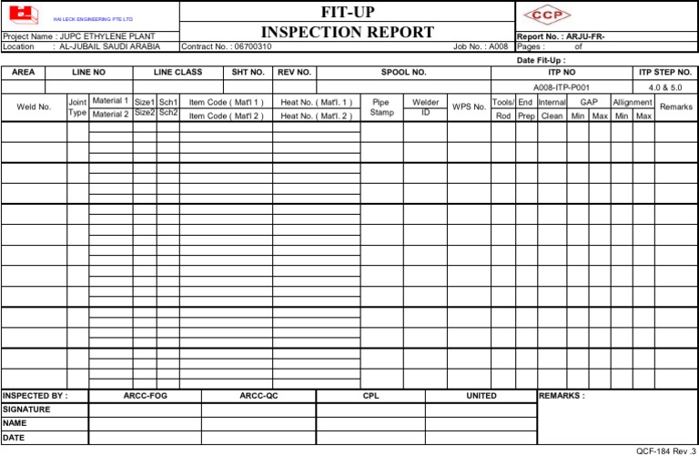 Pipe Fit-Up Inspection Report | PDF