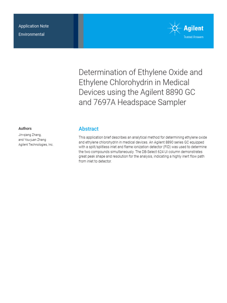 application ethylene oxide with GC+HS agilent | PDF