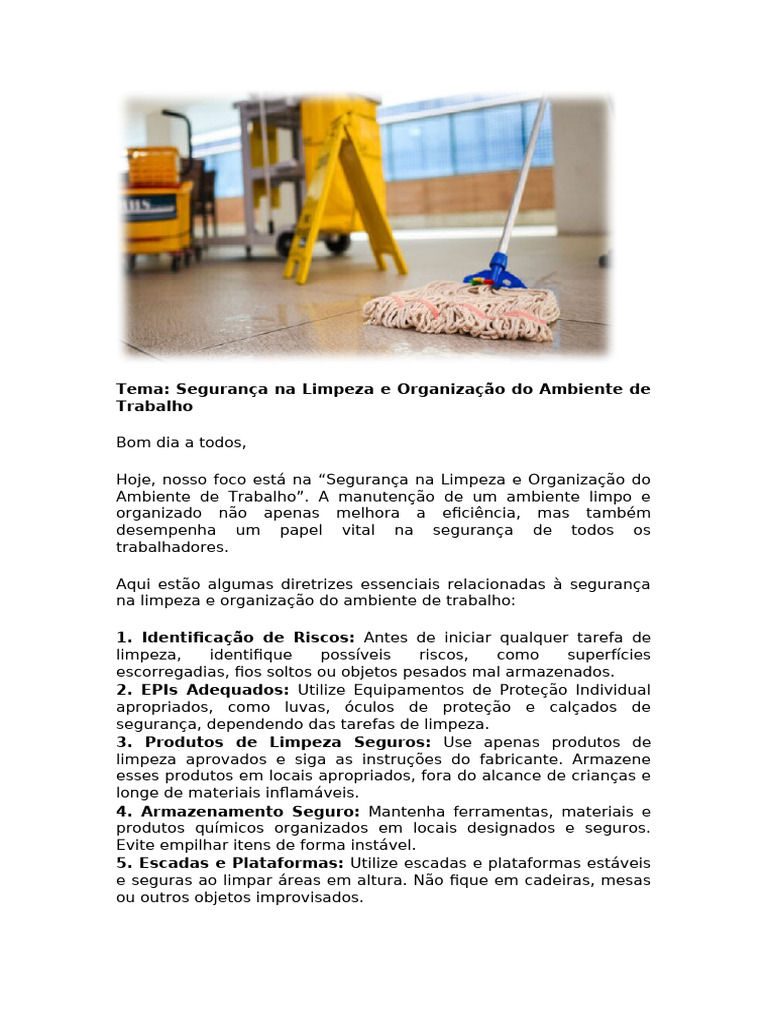 DDS - Segurança Na Limpeza e Organização Do Ambiente de Trabalho | PDF
