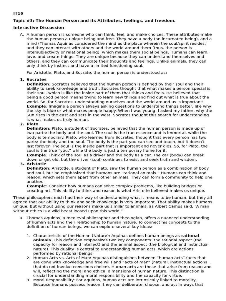 Topic 3 The Human Person and Its Attributes | PDF | Reason | Philosophy
