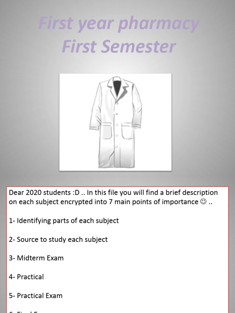 First Year Pharmacy - Semester 1 | PDF