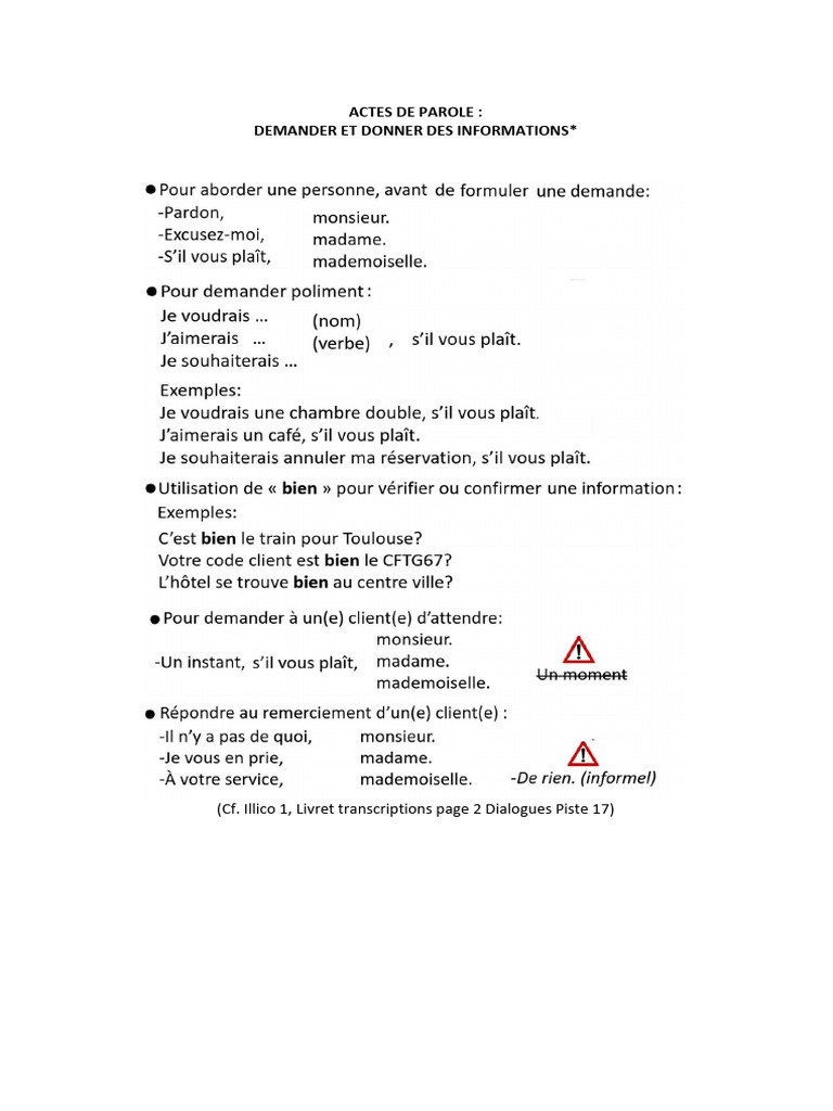 Actes de Parole Pour Demander Et Donner Des Informations | PDF