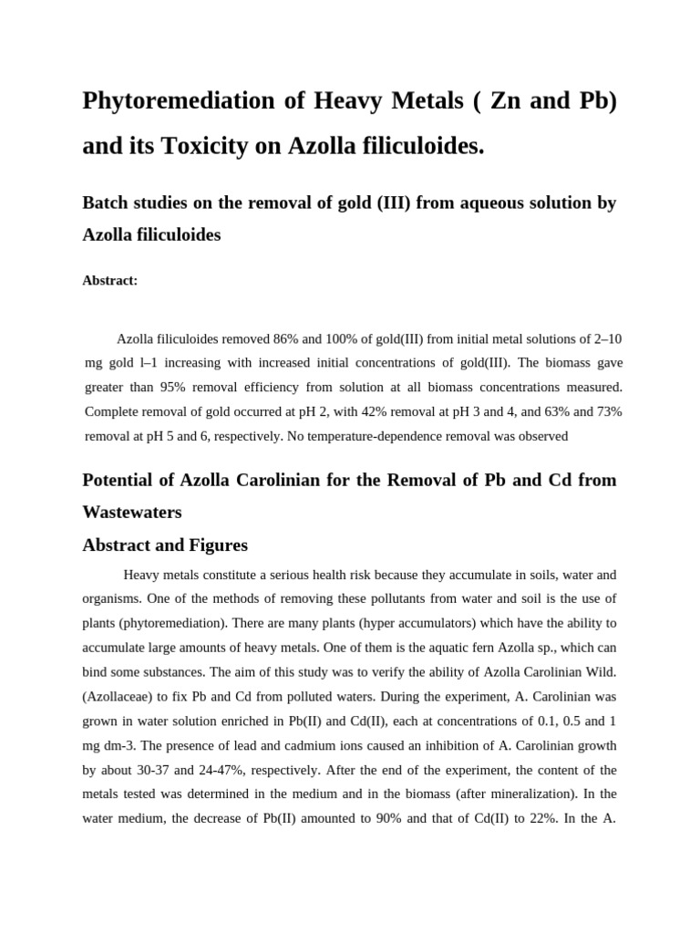Phytoremediation of Heavy Metals Litrature Review | PDF