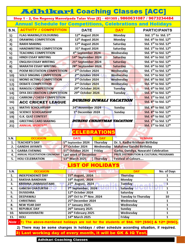 Annual Schedule 2024 - 25 Final | PDF