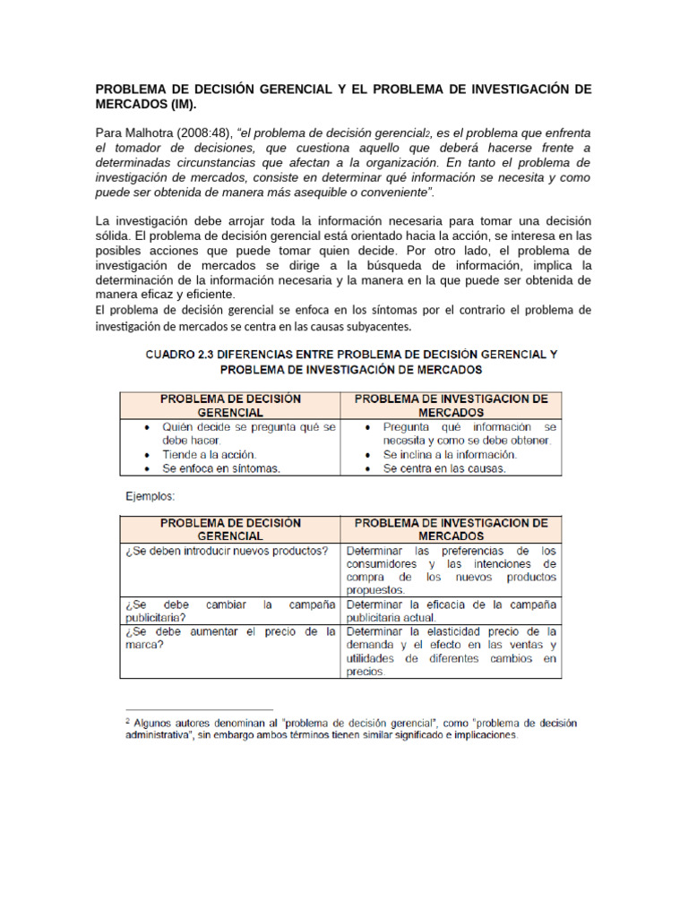 Problema de Decisión Gerencial y El Problema de Investigación de ...