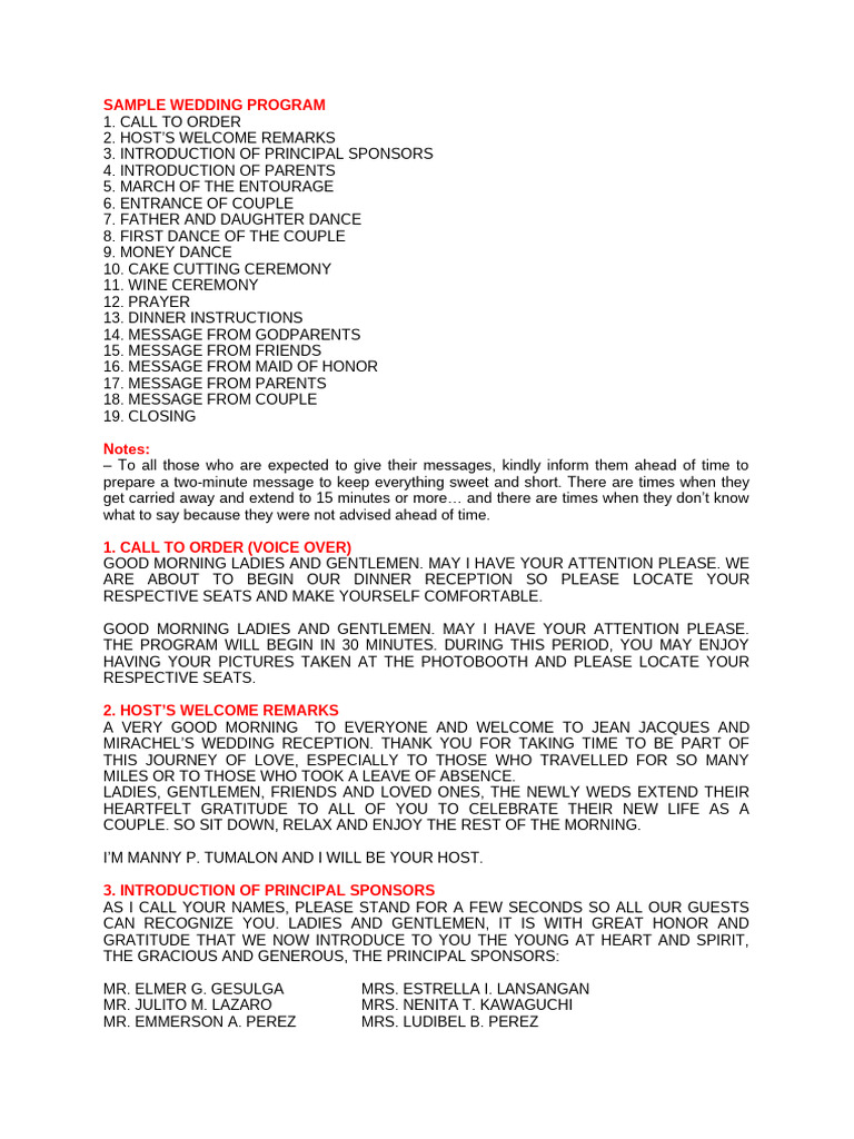 Sample Wedding Program - Tubo and Taghap | PDF