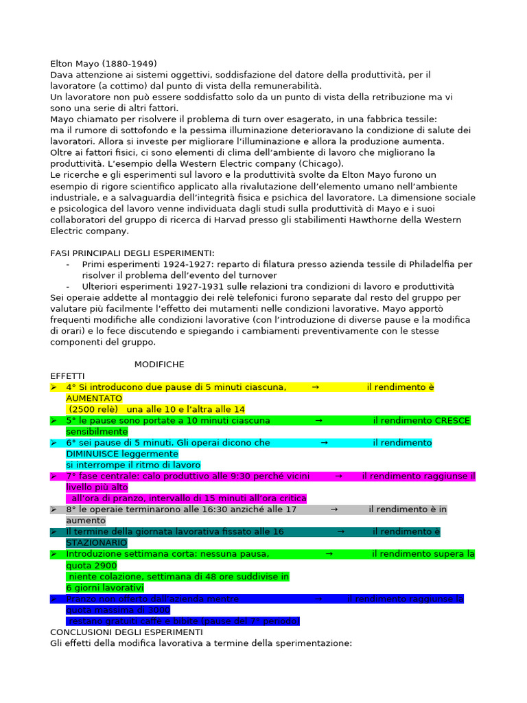 Elton Mayo e l'Effetto Hawthorne | PDF