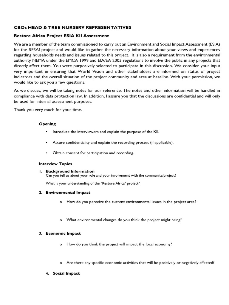 CBOs HEAD & TREE NURSERY REPS | PDF | Environmental Impact Assessment ...