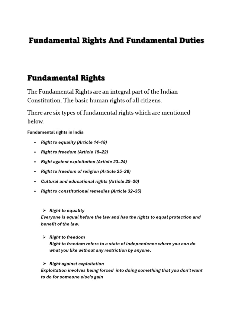 Fundamental Rights and Fundamental Duties | PDF | Human Rights ...