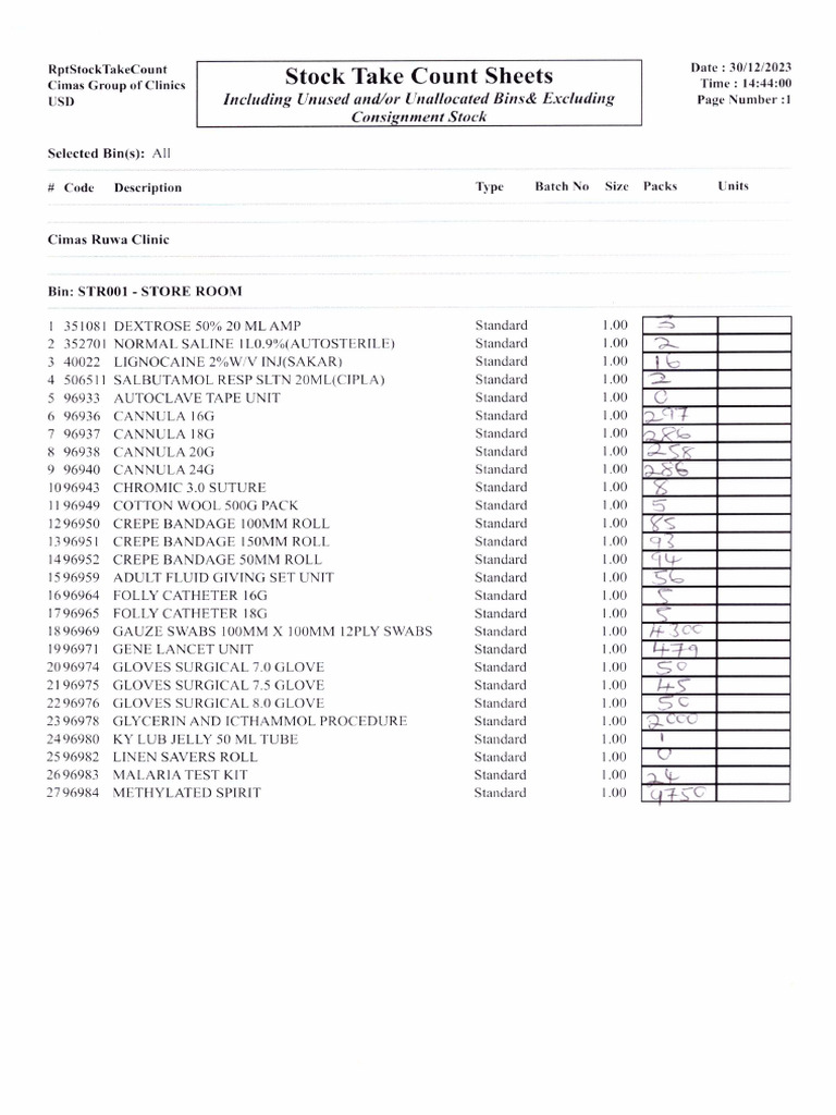 Stock Take Count Sheets and Non Chargebles | PDF