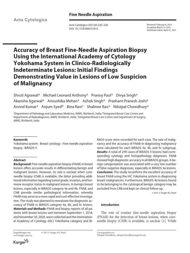 Accuracy of Breast Fine-Needle Aspiration Biopsy Using The ...
