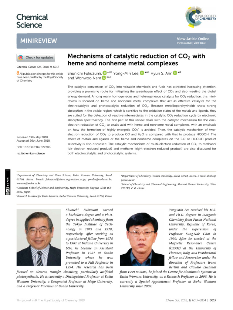 CO2 RR Heme & Nonheme Metal Complexes - EC | PDF