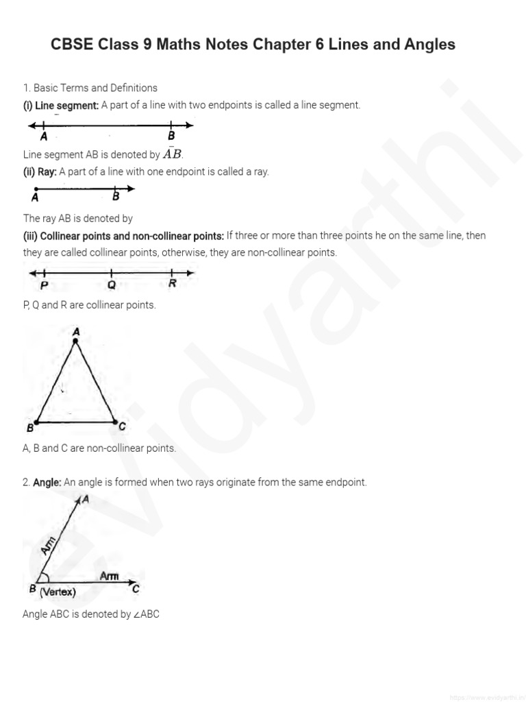 Class 9 Maths: Lines and Angles Notes | PDF | Angle | Line (Geometry)