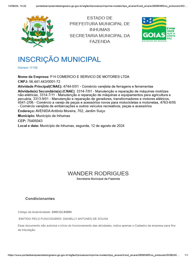 Inscrição Municipal | PDF