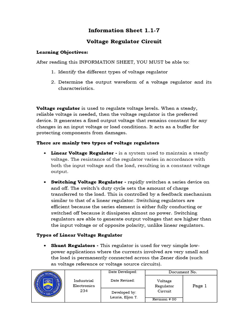 Voltage Regulator Circuit Pdf